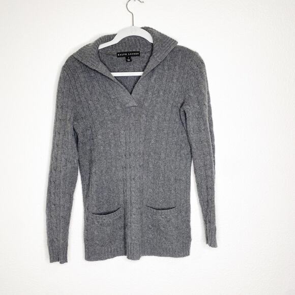 ralph lauren black label 100% cashmere v neck collar elbow patch sweater small - Picture 5 of 10